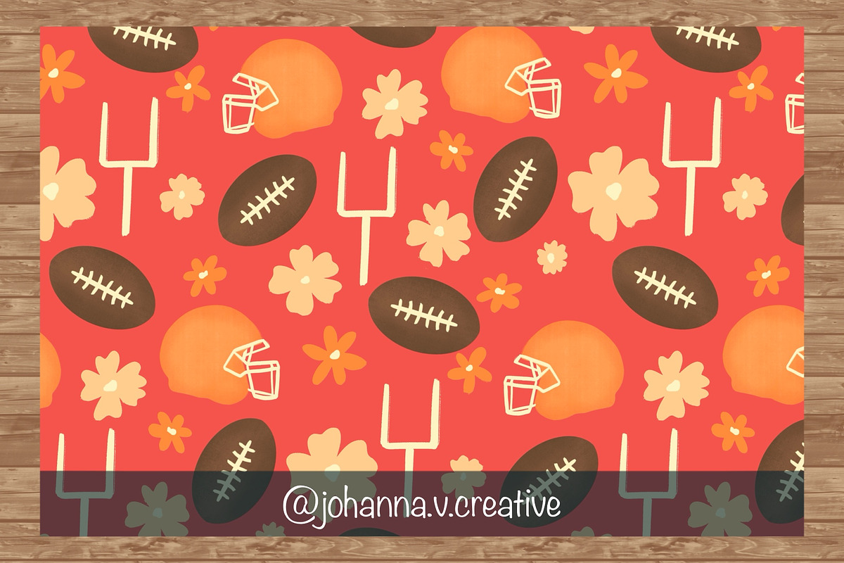 Floral Football Seamless Pattern, a Sport Illustration by Johanna V. Creative (Photo 2 of 6)