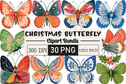 Christmas Butterfly Watercolor, an Illustration by Black Bird Studio (Thumbnail 1 of 6)