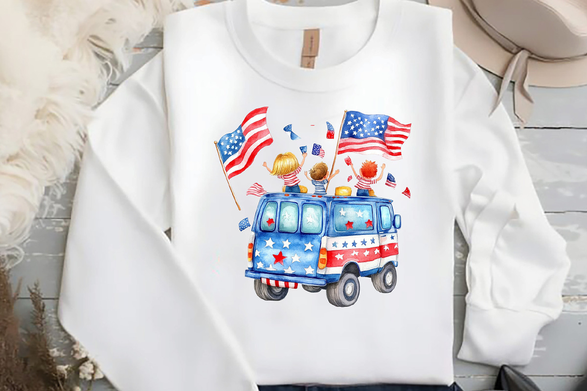 watercolor Truck 4th of july, an Illustration by DreamCafeArt (Photo 5 of 5)