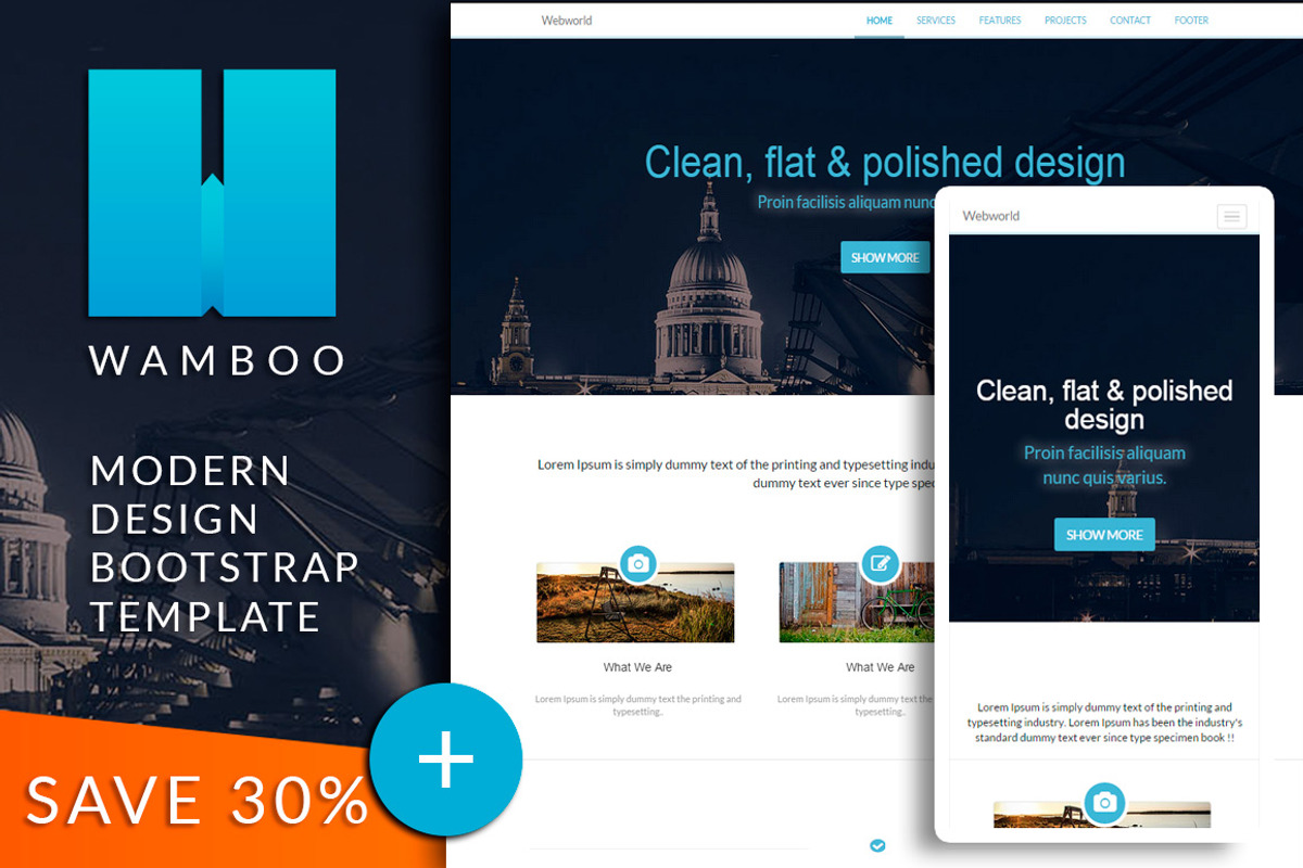 WAMBOO Bootstrap responsive template, a Bootstrap Template by Bootstraptor (Photo 1 of 3)