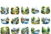watercolor miniature landscape PNG, a Seasonal Illustration by Bubert Art (Thumbnail 2 of 10)