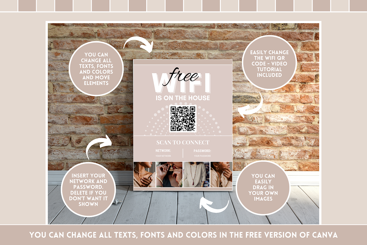 Beige WiFi QR Code Sign, a Stationery Template by SunshineStudioBoutique (Photo 8 of 11)