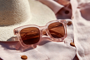 Pink Sunglasses on Casual Shirt, a Beauty & Fashion Photo by Ocean Digital Art