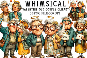 Whimsical Valentine Old Couple Clipa, an Illustration by Libby Wishes