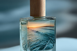 Ocean Sunset Perfume Bottle Coastal, a Photo by Pixeness Studio