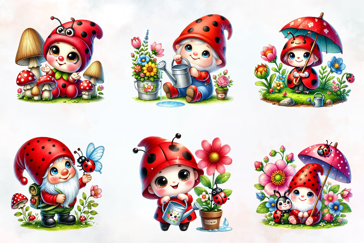 Ladybug gnomes clipart, an Illustration by RobertsArt (Photo 2 of 7)
