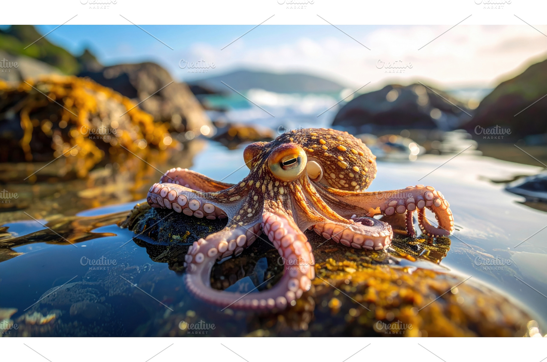 Small octopus sits on mossy rock by, a Nature Photo by Igor Tichonow
