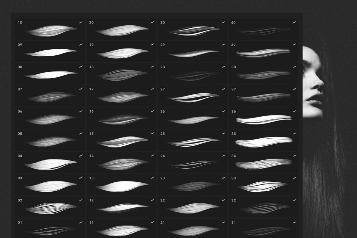 60 Hair brushes for procreate, a Brush Add-On by Endete & Mazak brushes (Photo 2 of 10)