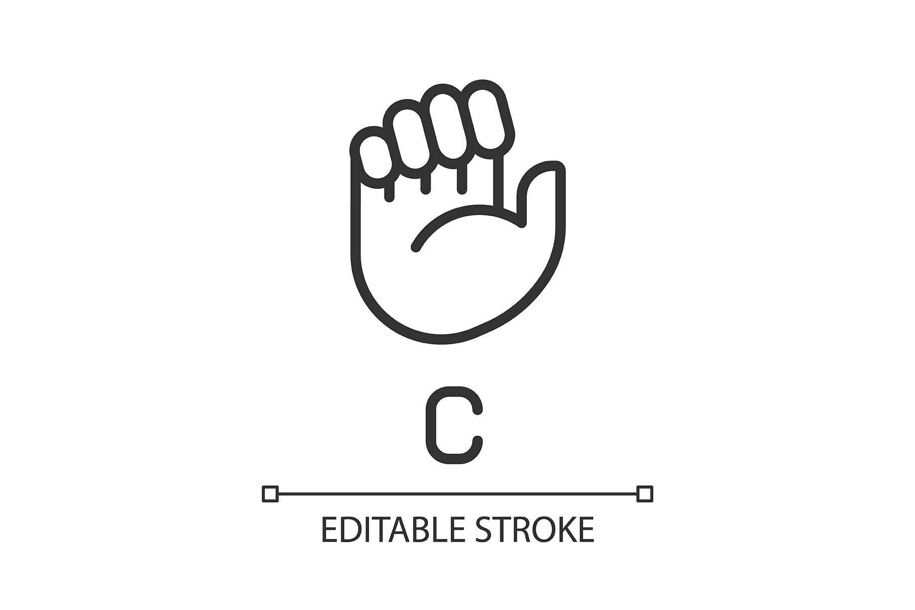Sign for letter C in ASL pixel perfe, an Outline Icon by IMG Visuals