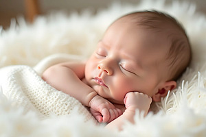 Beautiful newborn baby sleeping peac, a Photo by LOGOCREATIVE
