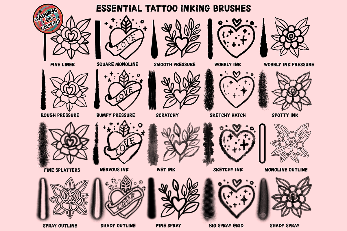 Procreate Tattoo Brush Set, a Brush Add-On by AlwaysBeColoring (Photo 4 of 11)