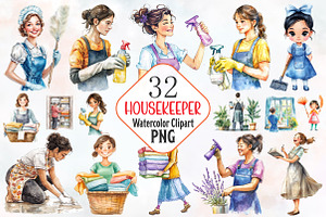Housekeeper Watercolor Cliparts, an Illustration by RobertsArt