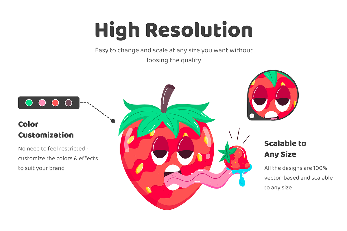 Flat Strawberry Stickers, an Emoji Icon by Vectors Market (Photo 2 of 4)