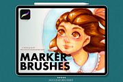 31 Procreate Marker Brushes, a Brush Add-On by Nuclear Brushes (Thumbnail 1 of 8)