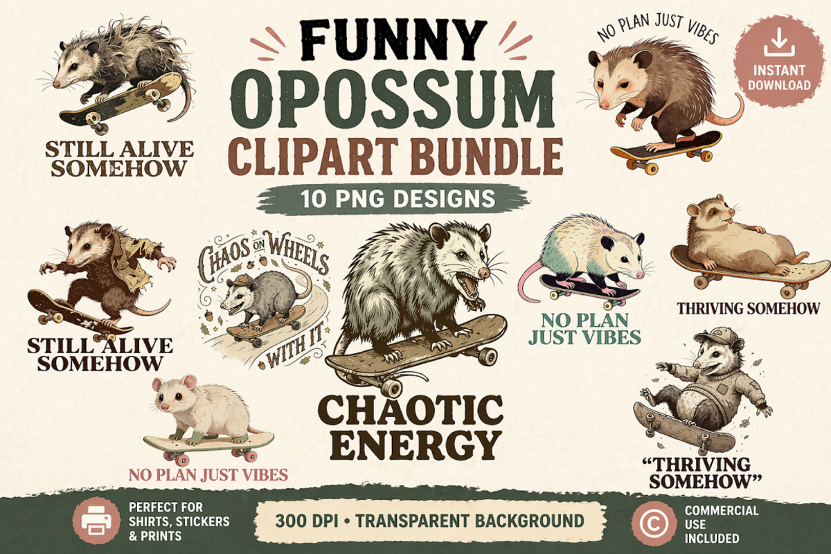 Funny Opossum T Shirt Designs, an Animal Illustration by InkyQueenArt (Photo 1 of 6)