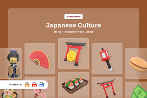 Japanese Zen Culture 3D Icons, a Work Illustration by twinstd