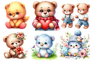 Watercolor Teddy Bear Clipart, an Illustration by Libby Wishes (Thumbnail 2 of 5)