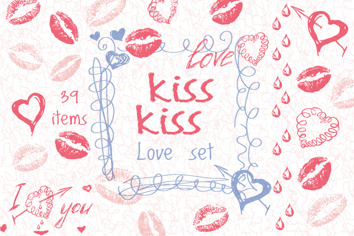 Love set. Hearts kisses doodle, an Object Graphic by antuanetto (Photo 1 of 5)