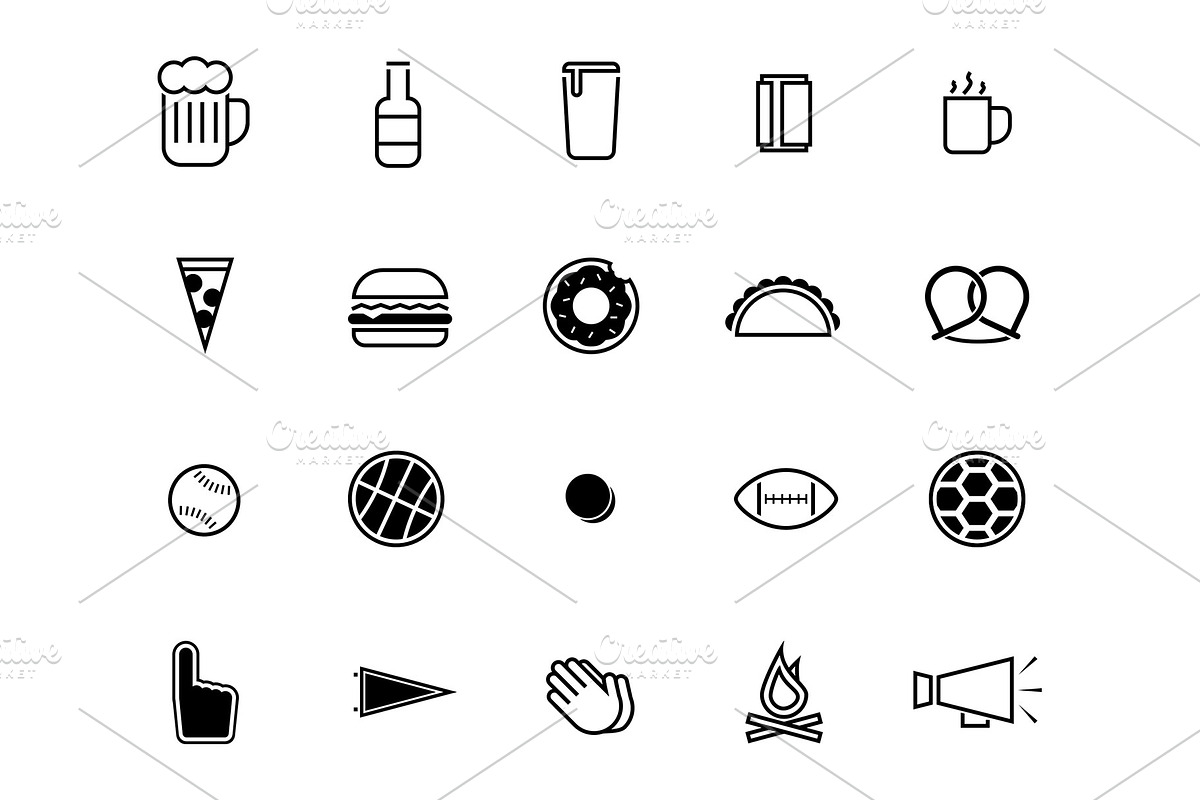 Sports, Food, and Beer Line Icons, an Outline Icon by Jason Yingling (Photo 2 of 3)