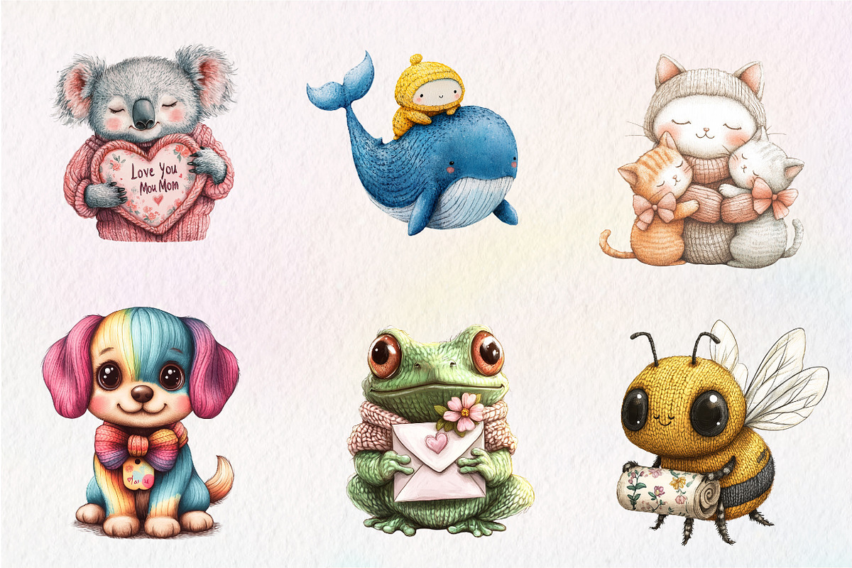 Kawaii Knitted Animals Mother's Day, an Illustration by CreationArt (Photo 3 of 5)