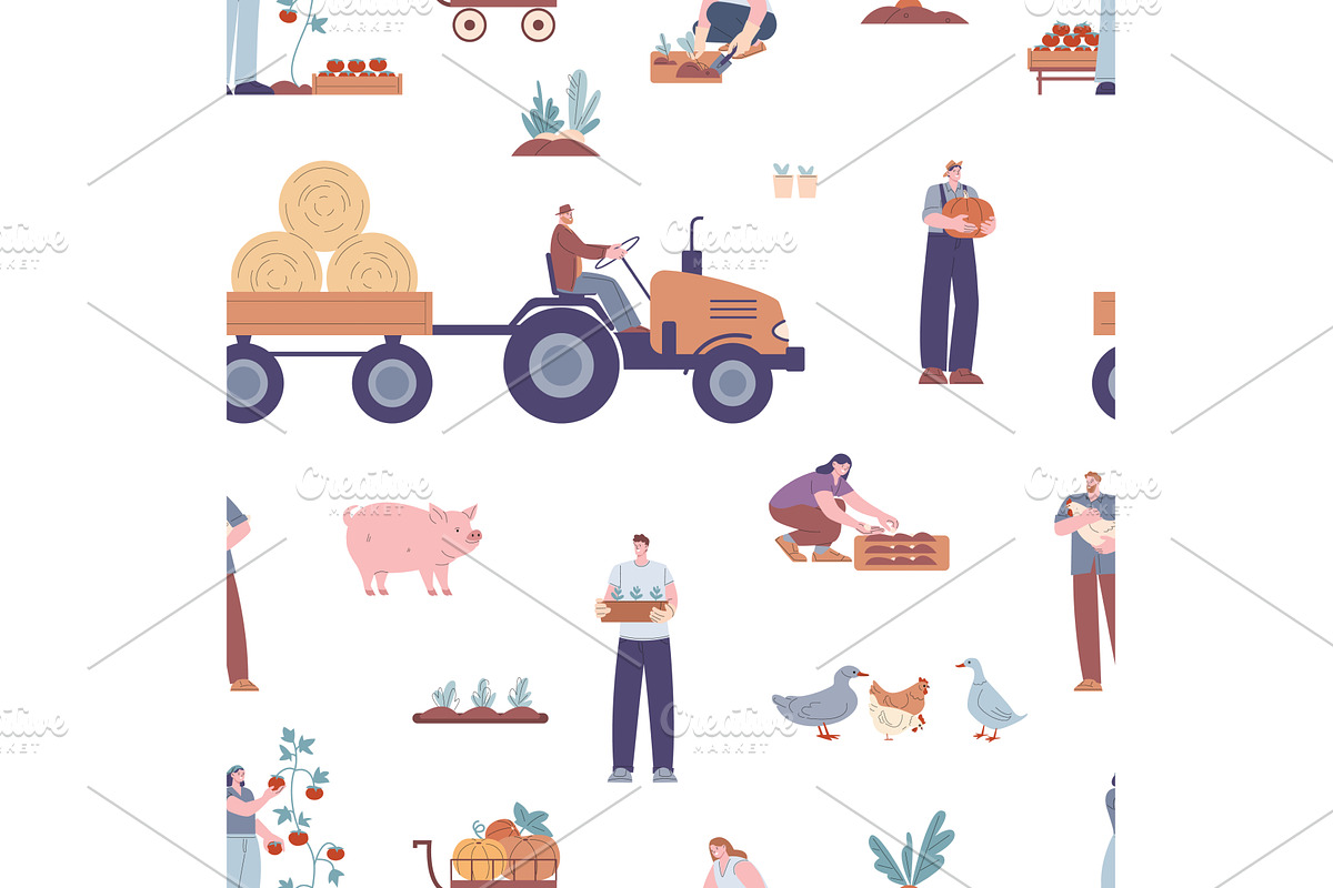 Gardening people, farmers seamless, a Person Illustration by Valerie Bodnar