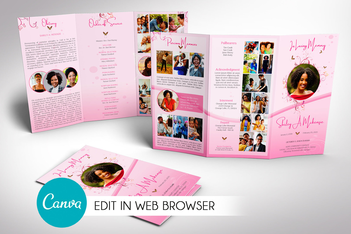 Pink Princess Tabloid Trifold Funeral