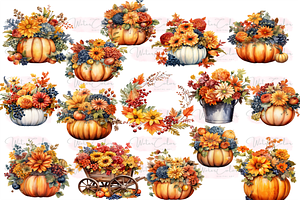 Floral Pumpkins Collection Clipart