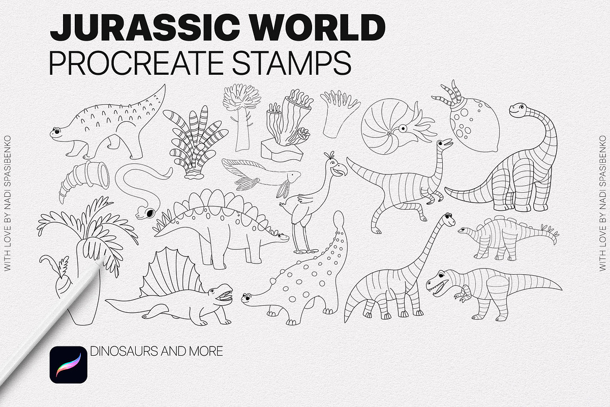 Jurassic World Procreate Stamp, a Brush Add-On by Spasibenko Art