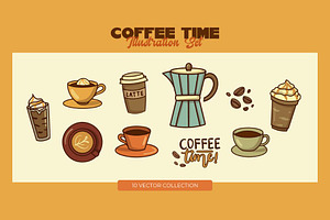 Coffee Time Illustration Set, a Food Illustration by Creathub Studio