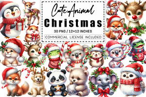 Cute Animal Christmas Clipart Bundle, a Graphic by CitraGraphics