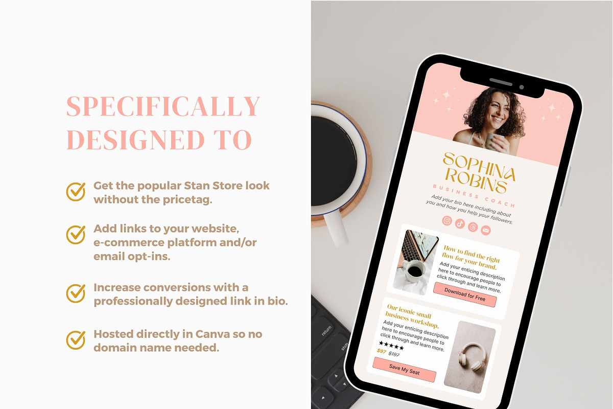 Link In Bio Template | Boho Coach, a Landing Page Template by Ciera Design Templates (Photo 3 of 9)
