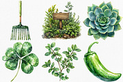 Watercolor Green Garden Clipart, an Illustration by Canvas Craft (Thumbnail 3 of 7)