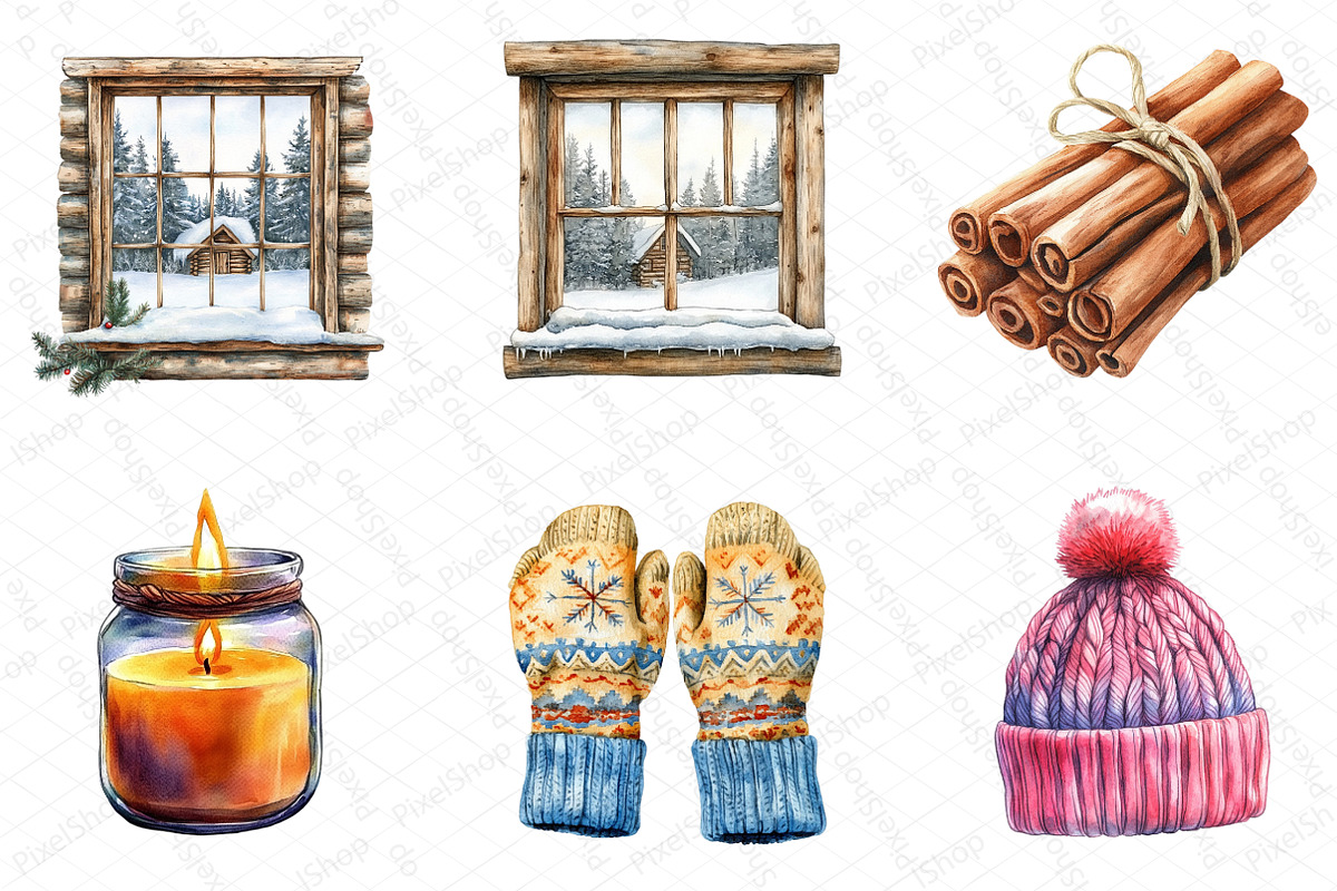 Watercolor Cozy Winter Christmas Cli, an Illustration by DreamPrint404 (Photo 3 of 6)
