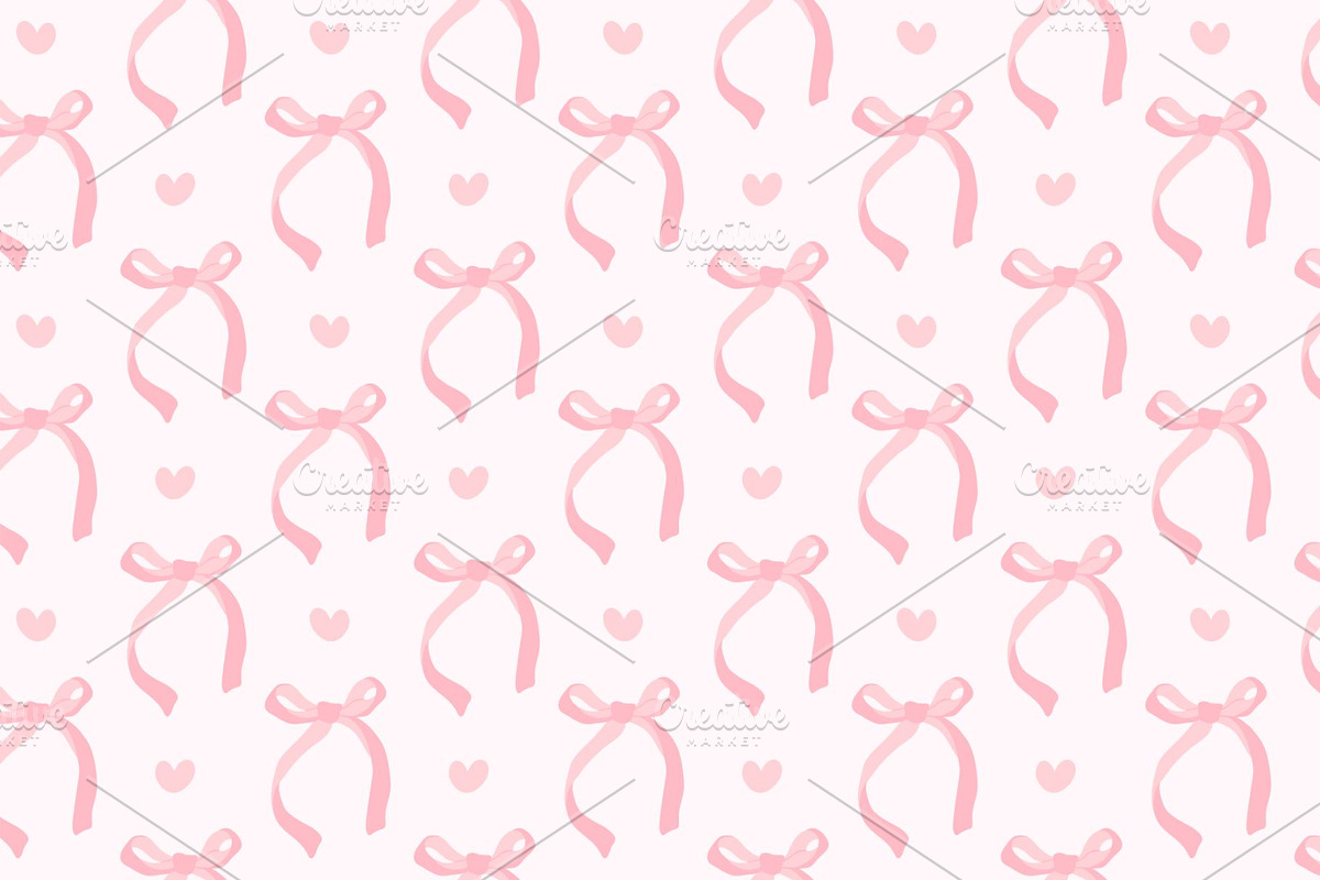 Dreamy Pink Bows & Hearts Pattern, an Illustration by Stellalunarts (Photo 2 of 4)