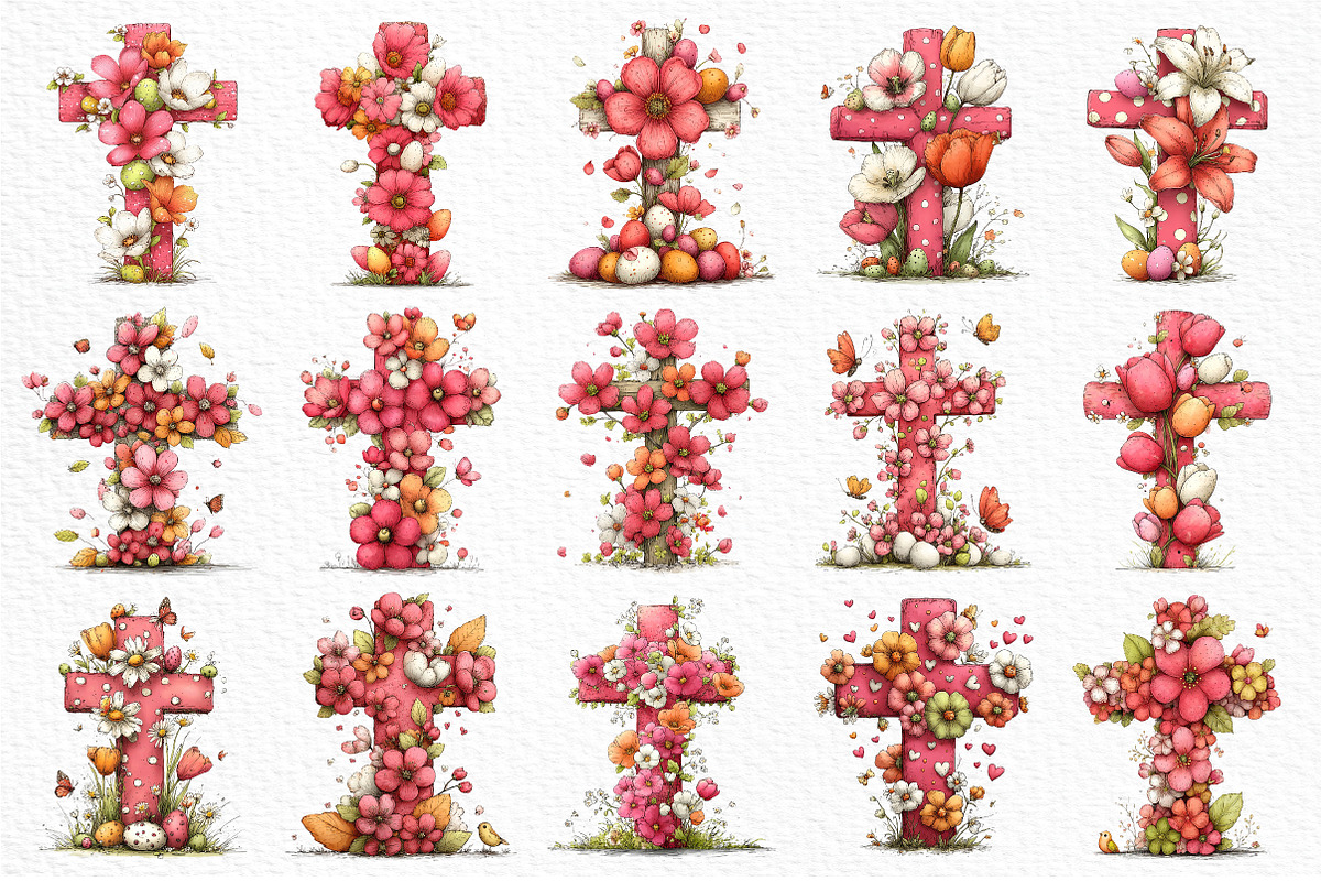 Floral Easter Cross Clipart Png, an Illustration by Craft Nest (Photo 3 of 9)