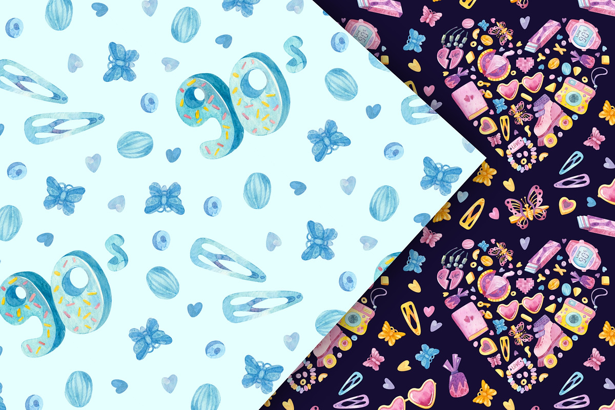 90s Watercolor clipart, patterns, a Decorative Illustration by Valin Malin (Photo 9 of 14)