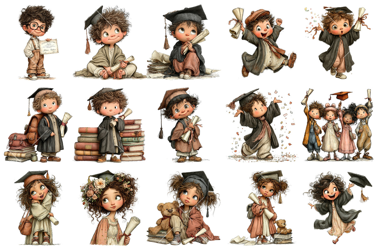 Whimsical Graduation Children Clipar, an Illustration by OK Design (Photo 3 of 6)