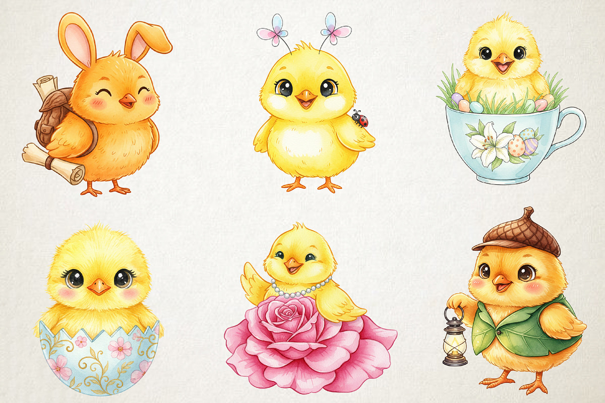 Whimsical Easter Chick Clipart Bundl, an Illustration by RobertsArt (Photo 2 of 5)