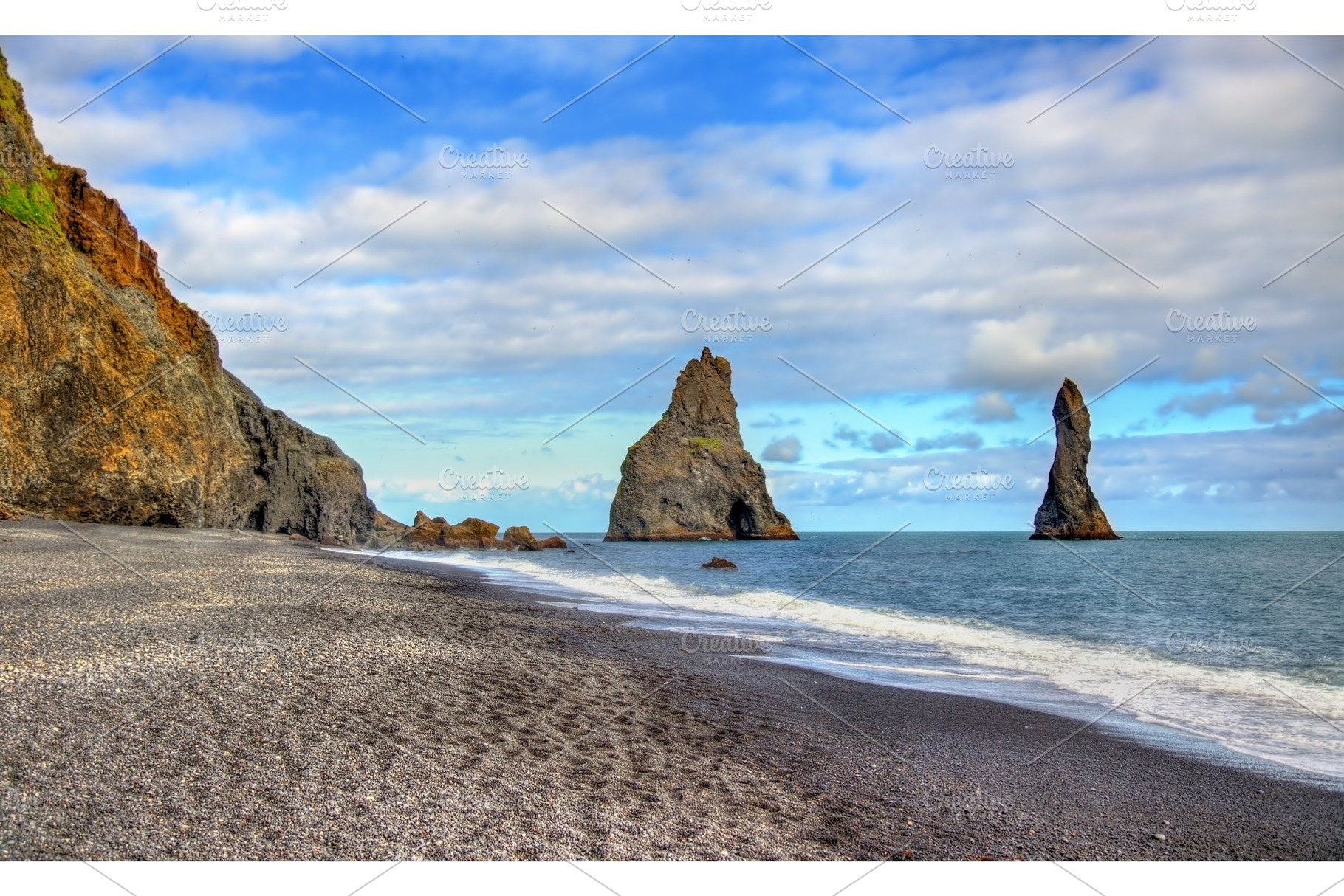 Reynisdrangar basalt sea stacks in iceland stock photo containing, a Nature Photo by Leonid Andronov