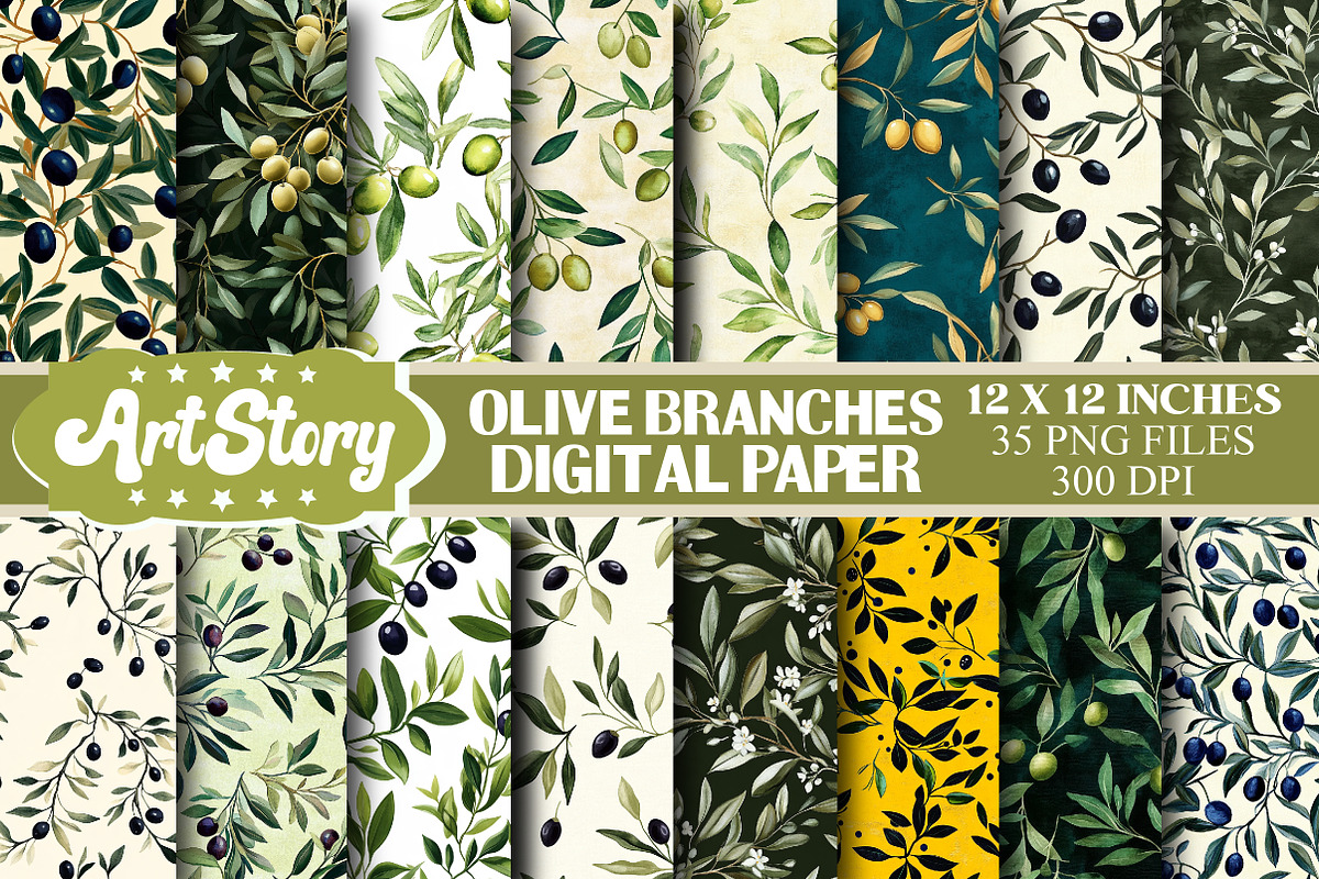 Olive Branches Patterns Digital Pape, a Pattern Graphic by designcity5 (Photo 1 of 5)