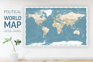 World Map Political. Vector Worldmap