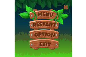 Wooden game Menu UI with buttons, a Graphic by BabySofja