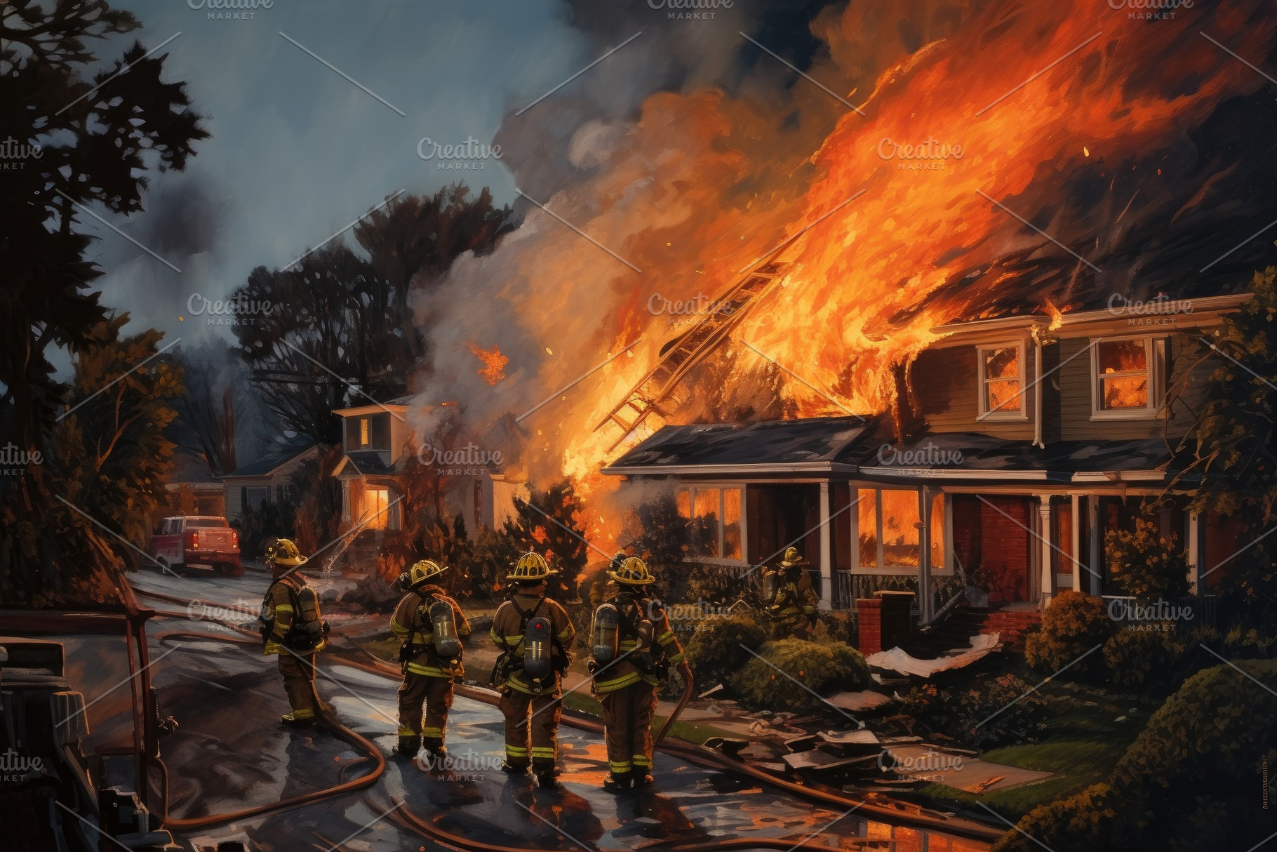 Firefighters fighting a fire in a ho, a Photo by Iftikhar Alam