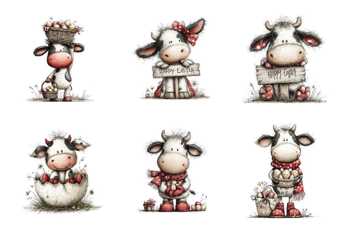 Whimsical easter cow clipart, an Illustration by SinaCreation (Photo 3 of 11)