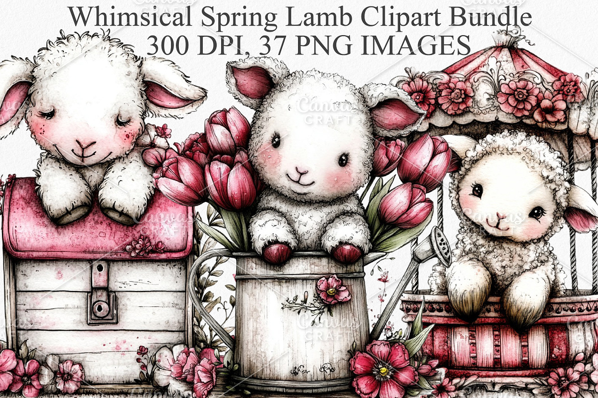Whimsical Spring Lamb Clipart Bundle, an Illustration by Canvas Craft (Photo 1 of 7)