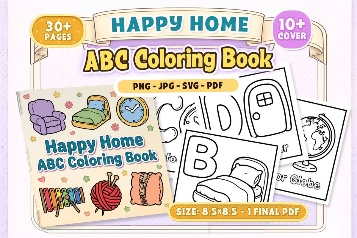 Happy Home ABC Coloring Book, an Education Illustration by Craftsbeefy (Photo 1 of 4)