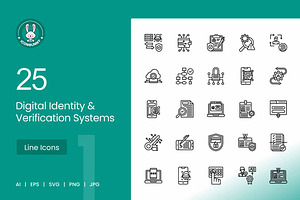 25 Digital Identity Icons, an Outline Icon by IconBunny