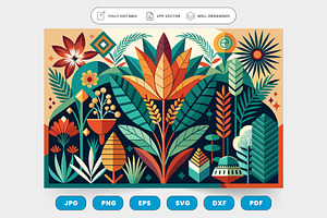 A vibrant tropical landscape with lu, a Graphic by SaroStock