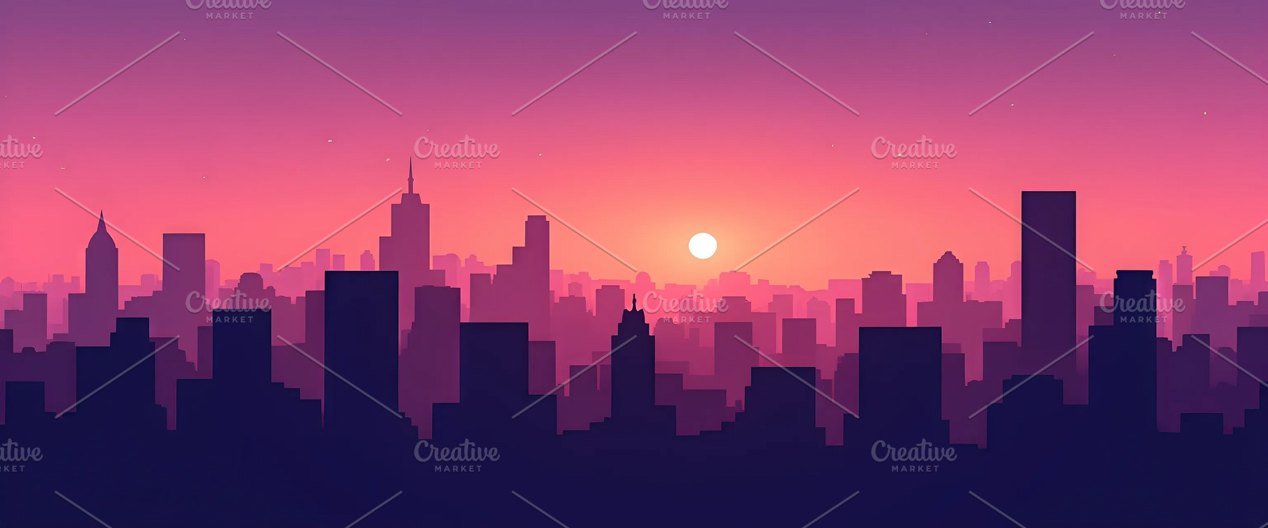 Flat Silhouette Cityscape with Eveni, a Photo by LOGOCREATIVE