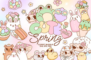 Cute Groovy Spring Clipart Bundle, a Seasonal Illustration by Huxmay